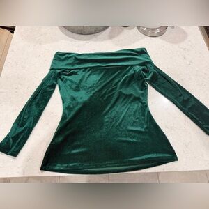 Unique Vintage Emerald Green Velvet off the shoulder Top